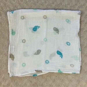 Lulujo Blue White Whale Baby Lovey Blanket Muslin Gray Circles Swaddle Material